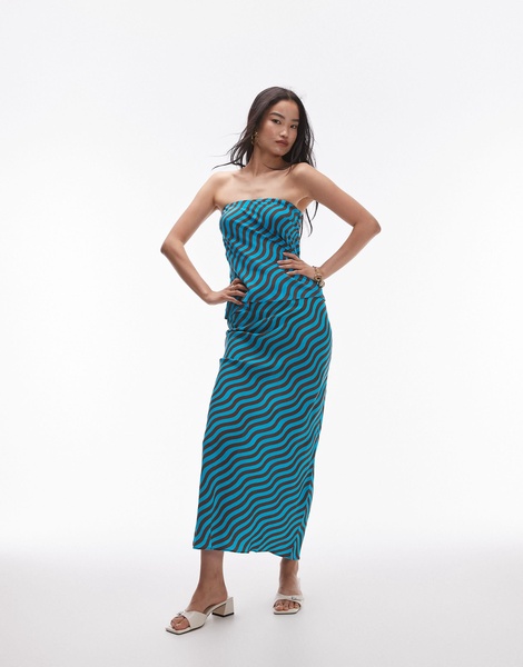 Topshop wiggle stripe maxi skirt in turquoise and brown - part of a set