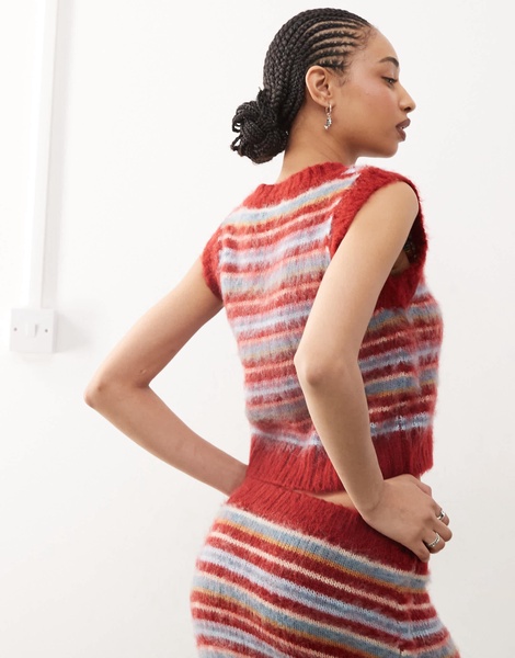 COLLUSION fluffy v neck knit tank top in burgundy