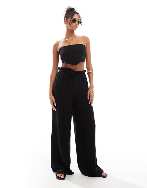 4th & Reckless tulum draw string wide leg beach pants in black -set