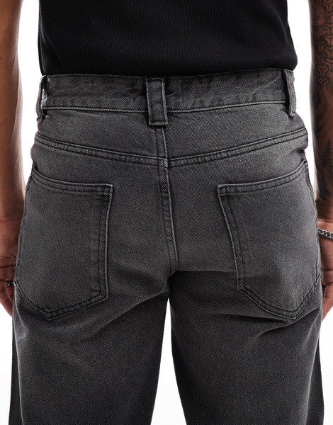 ASOS DESIGN wide flare jeans with contrast seam detail in midwash blue