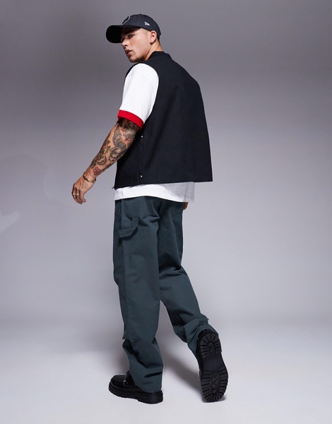 ASOS DESIGN baggy fit chino pants with carpenter detail in khaki