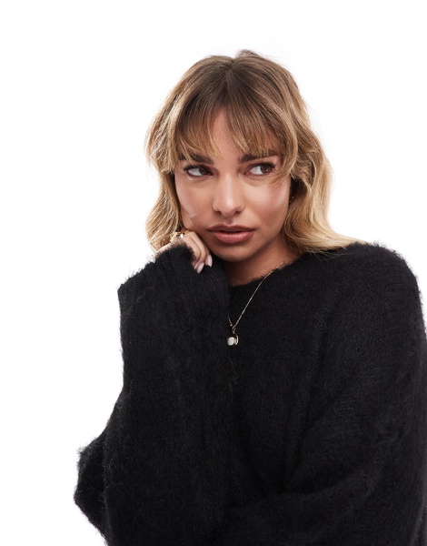 ASOS DESIGN brushed crew neck sweater in black