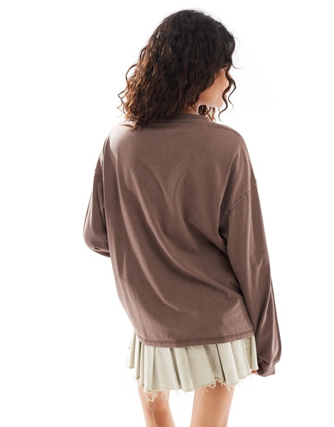 Monki long sleeve heavyweight oversized top in washed brown