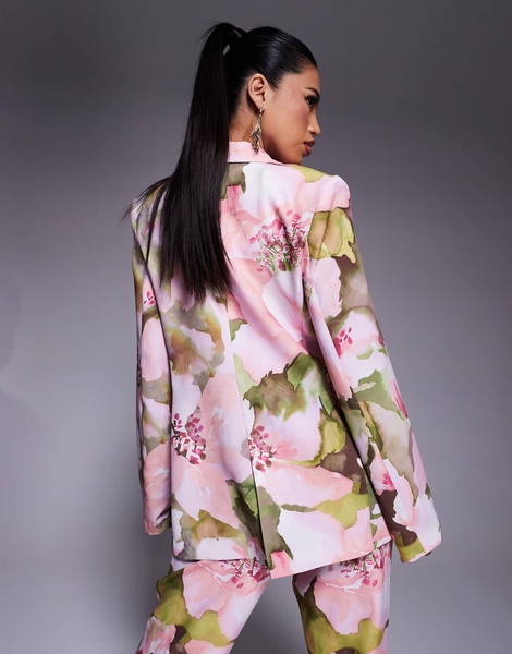 ASOS LUXE single breasted tailored suit blazer in pink floral print - part of a set