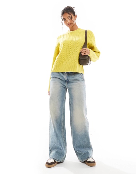 Bershka cable knit sweater in chartreuse