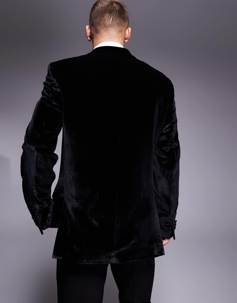 ASOS DESIGN slim double breasted tuxedo jacket in black velvet
