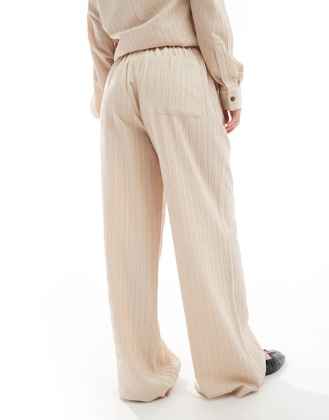 ASOS DESIGN wide leg pull-on textured pants in stone - part of a set
