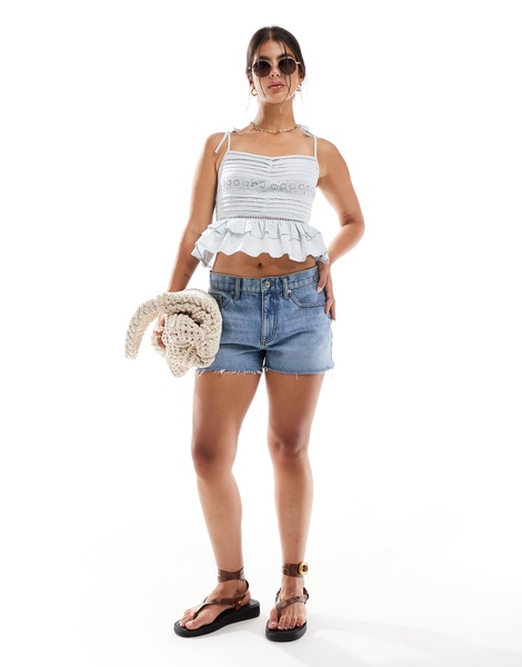 Miss Selfridge cotton eyelet pintuck cami top in blue