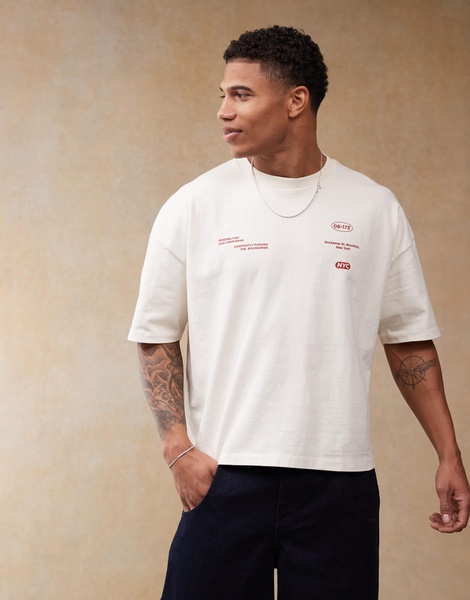 ASOS DESIGN boxy oversized heavyweight dropped shoulder T-shirt with back print in cream