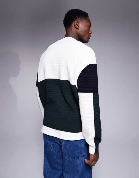Armani Exchange color block knitted sweater in white and navy