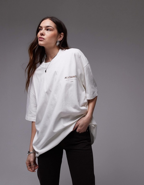 AllSaints Underground oversized t-shirt in white snake
