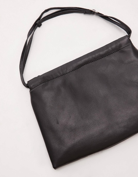 Mango leather ruched top shoulder bag in black
