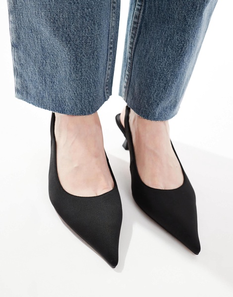 ASOS DESIGN Wide Fit Stroll slingback kitten heeled shoes in black
