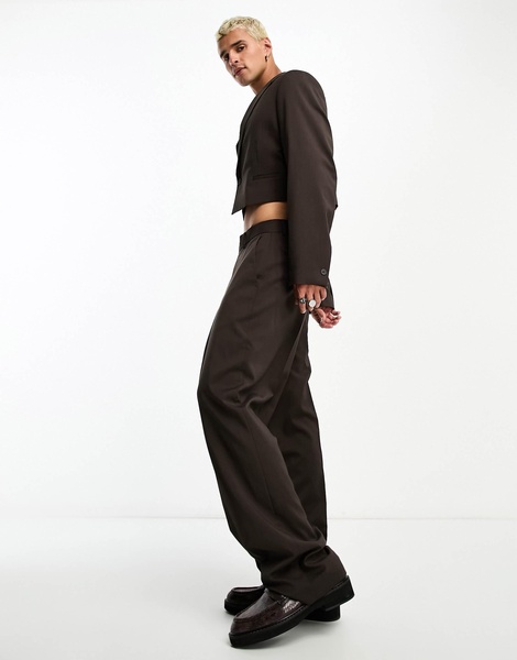 ASOS DESIGN cropped suit jacket in brown