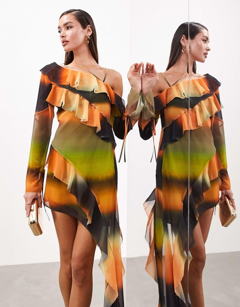 ASOS EDITION paneled one shoulder mini dress in sunset stripe