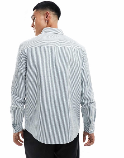 ASOS DESIGN seersucker textured smart regular shirt in green stripe