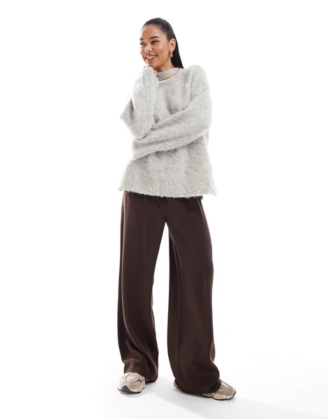 ASOS DESIGN soft tailored wide leg pull on pants in chocolate