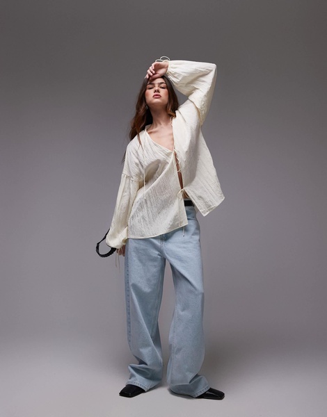 Topshop tie front top in buttermilk