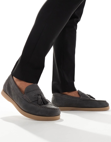 ASOS DESIGN boat shoes in gray suede with natural sole