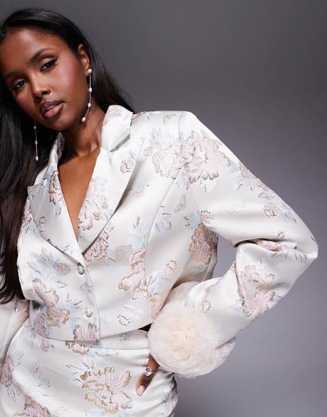 ASOS LUXE jacquard blazer with corsage cuffs in champagne