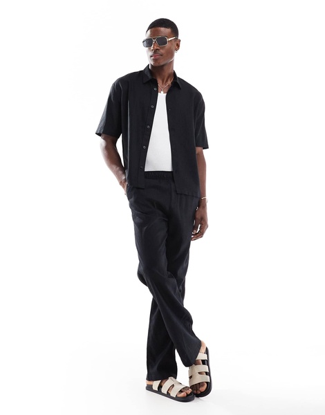 Bershka linen rich shirt in black - part of a set