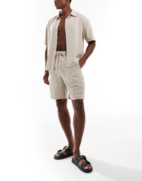 Bershka linen look shirt in sand - part of a set