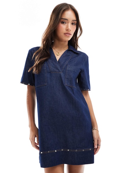 ASOS DESIGN denim shirt dress with studs in blue