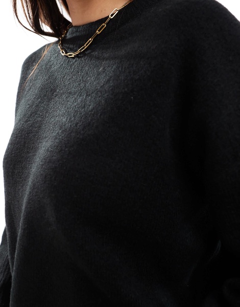 ASOS DESIGN crew neck boxy sweater with wide cuff in black