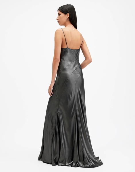 AllSaints Lili maxi dress in metallic gray