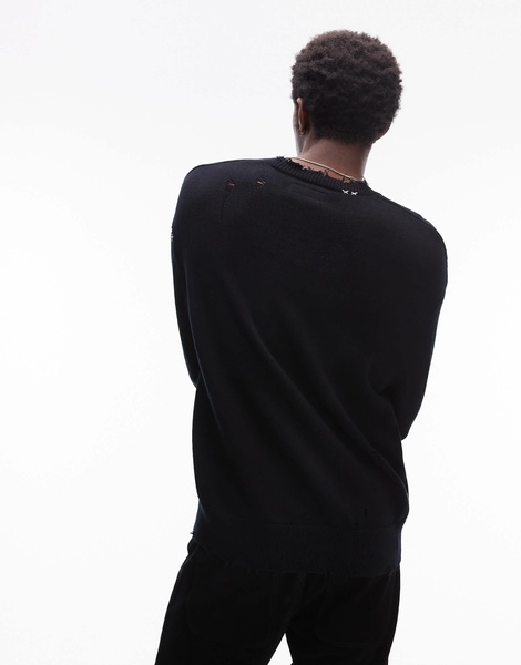 AllSaints Diageo logo distressed knit sweater in black