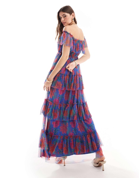 Anaya bardot ruffle maxi dress in tropical floral