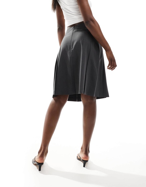 ASOS DESIGN tailored knee length pleated midi skirt in gray