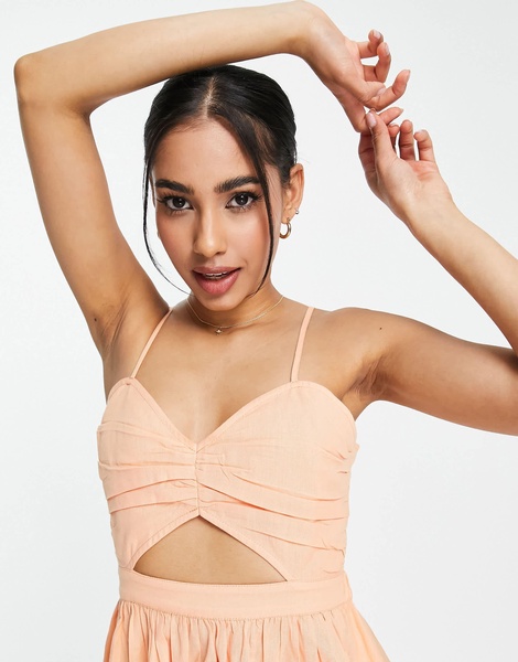 Miss Selfridge Petite poplin strappy cut out mini dress in peach