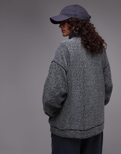 Topshop borg funnel neck zip thru fleece in salt and pepper