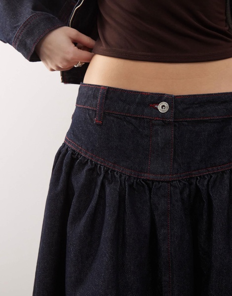 COLLUSION denim drop waist midi skirt in rinse wash - part of a set