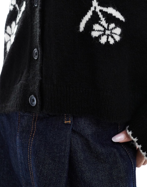 Miss Selfridge knitted contrast floral jacquard cardigan