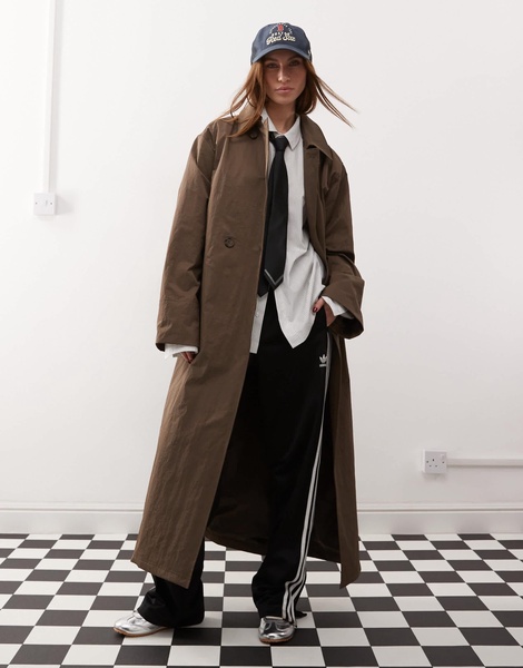 COLLUSION longline trench jacket in brown