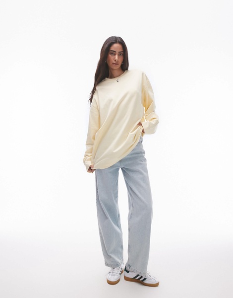 Topshop premium seam detail long sleeve skater tee in buttermilk