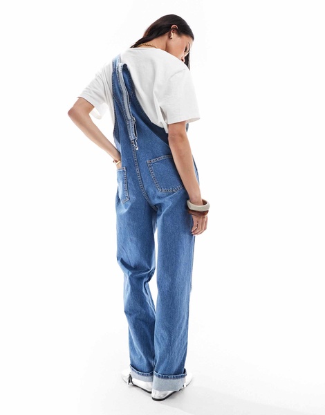 ASOS DESIGN denim overalls in mid blue