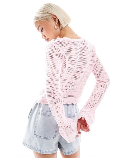Brave Soul v-neck knit cardigan with flared cuff in pink