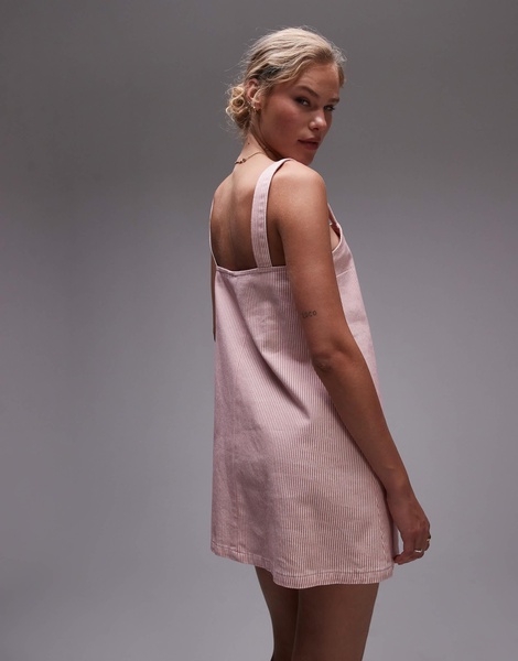 Topshop denim boxy cami dress in red stripe