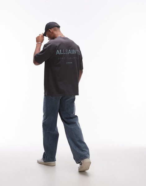 AllSaints Underground oversized T-shirt in dark gray heather