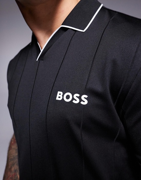 BOSS Green Palle 2 open collar jersey polo slim fit in black