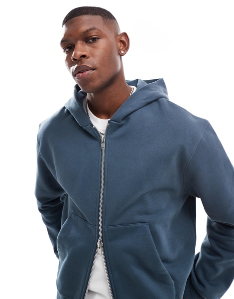 ASOS DESIGN premium heavyweight boxy cropped zip up hoodie 400gsm in gray