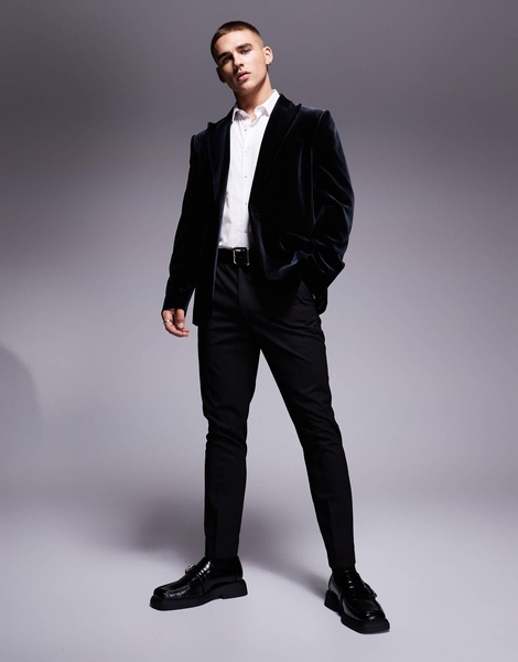 ASOS DESIGN slim fit velvet blazer in black