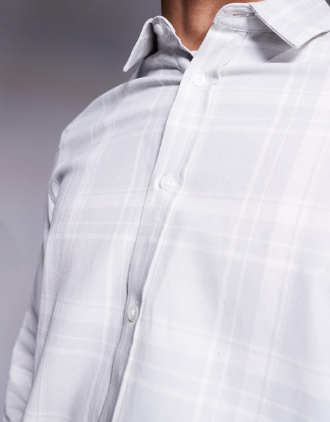 ASOS DESIGN boxy regular shirt in gray check