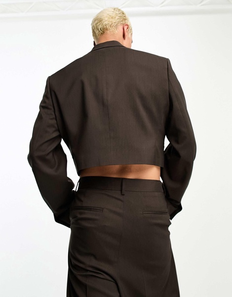 ASOS DESIGN cropped suit jacket in brown