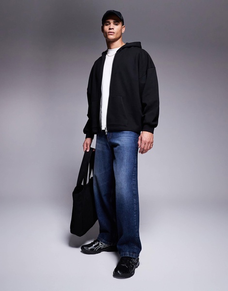 ASOS DESIGN premium heavyweight oversized zip through hoodie 400gsm with fixed hem in black
