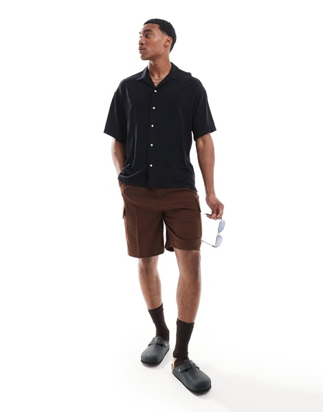 ADPT oversized camp collar shirt in black