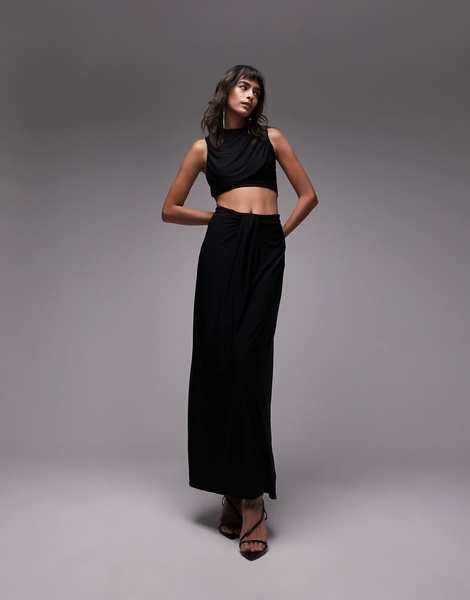 Topshop jersey draped cut out midi dress in black